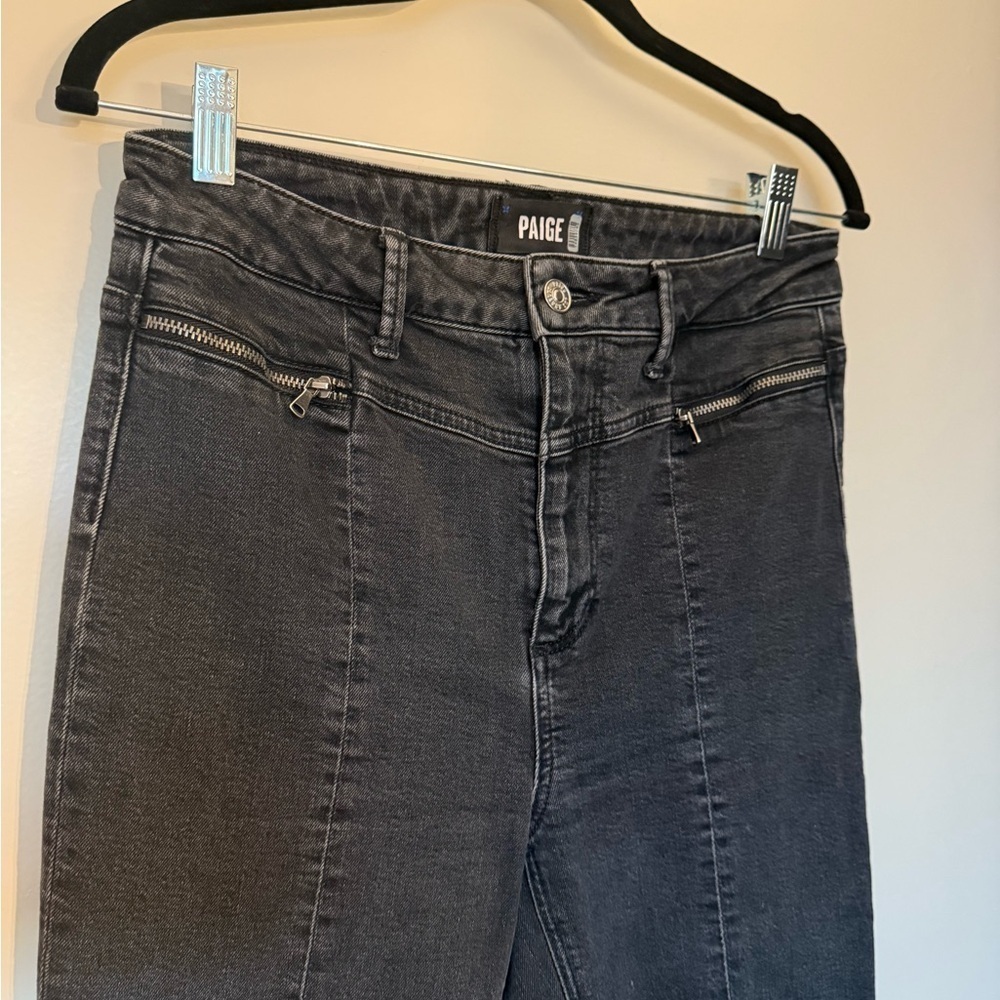 Paige Sarah Slim High Rise Jeans Raw Hem & Zippers in Virgo Black Size 28 - Picture 2 of 16
